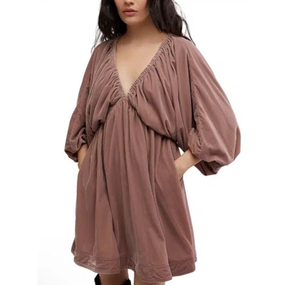 Free People Portia Velvet Mini Dress Women's XS Winter Bloom V-Neck Pullover NWT